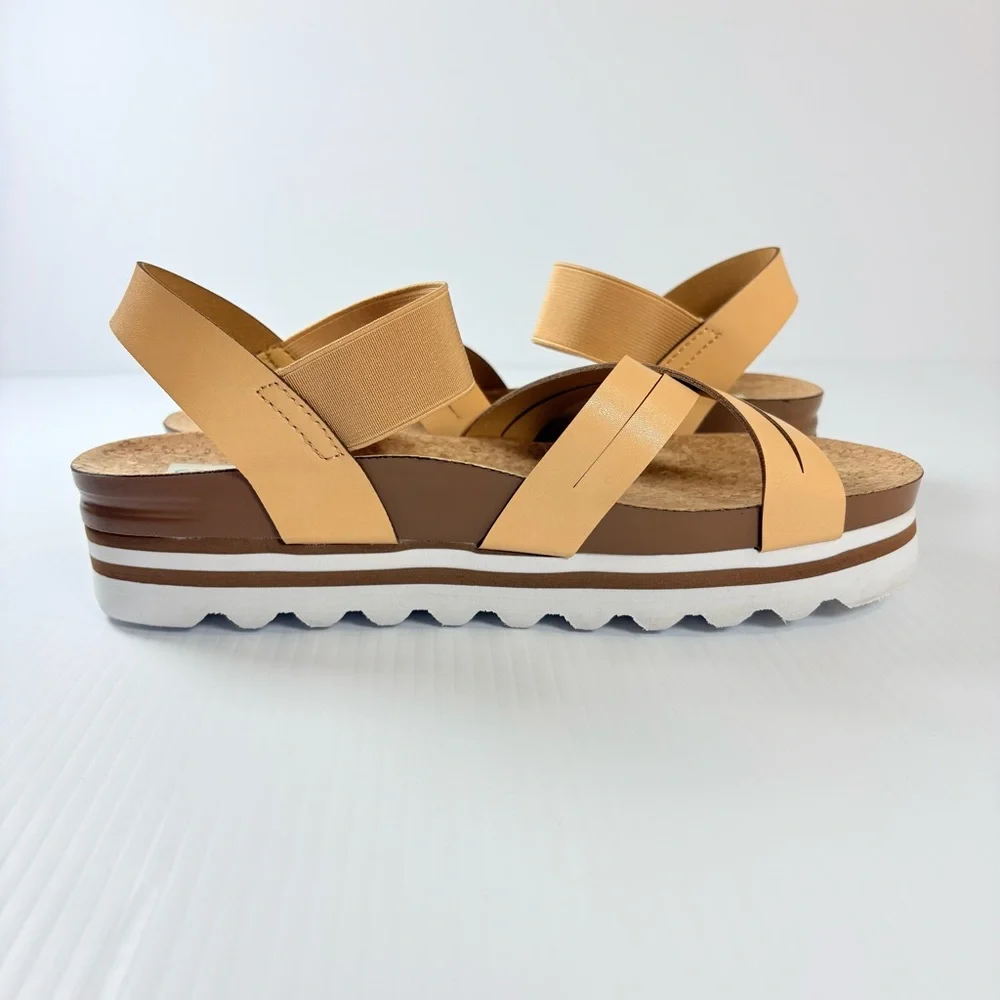 C&C California Platform Cork Sandals Tan Strappy Comfort Sandals Sz10